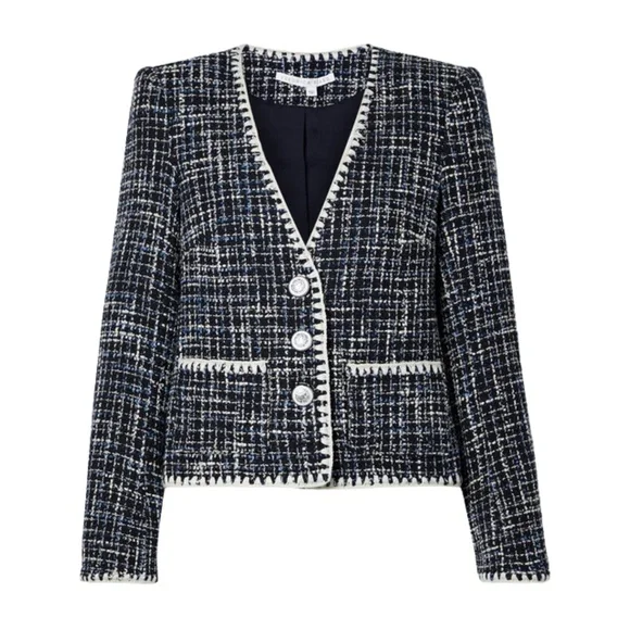 NEW Veronica Beard Bosea Tweed Cotton Blend Jacket Navy Multi 12 - Picture 12 of 17